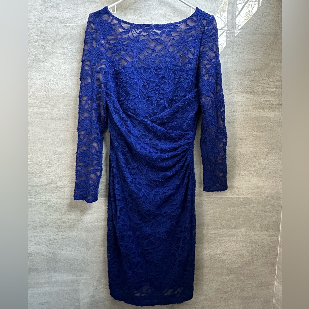 Ralph Lauren Women’s Royal Blue Floral Lace Sheath Dress Long Sleeves Size 4